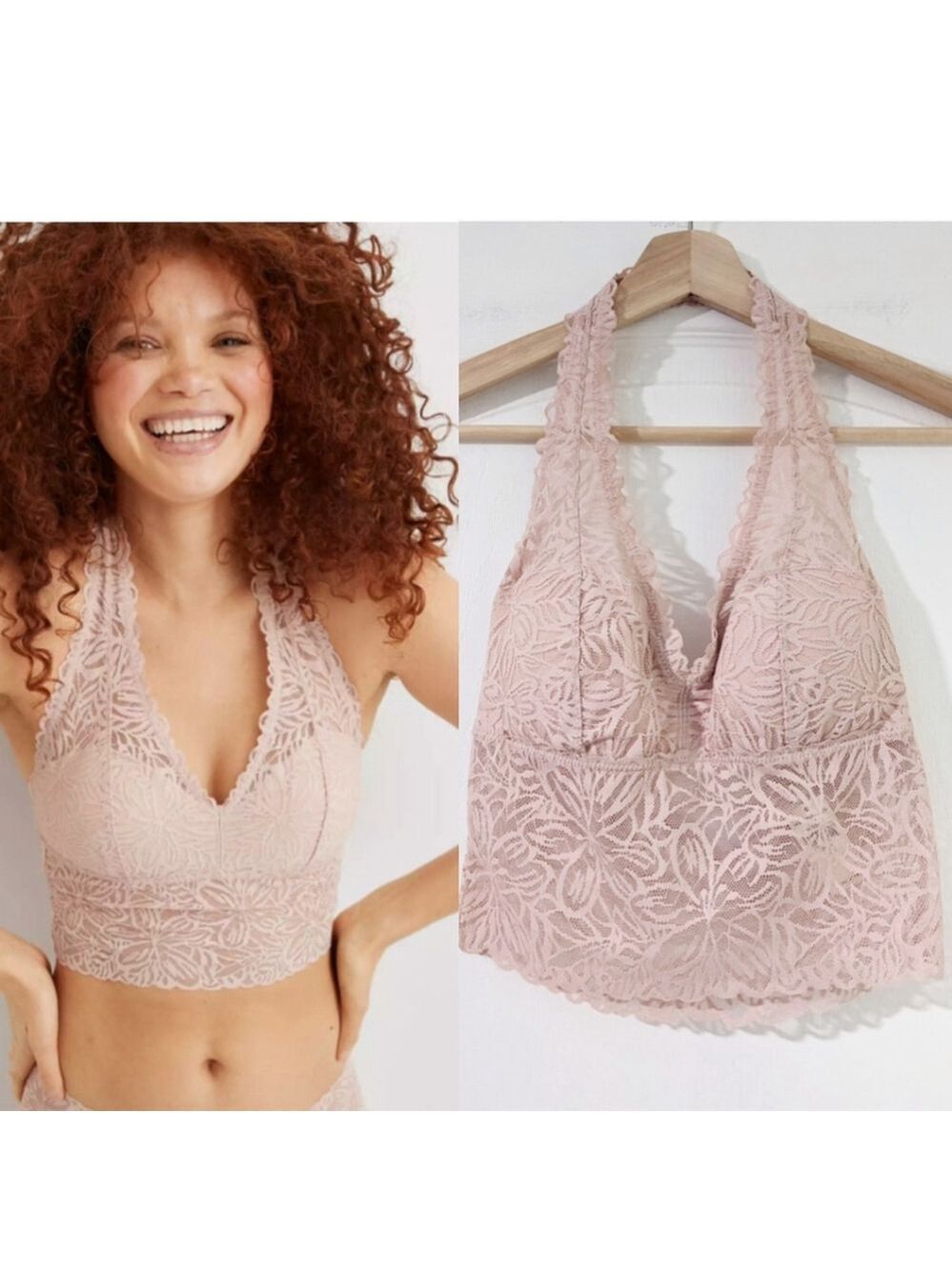 NWT aerie | Firework Lace Padded Halter Bralette in light pink